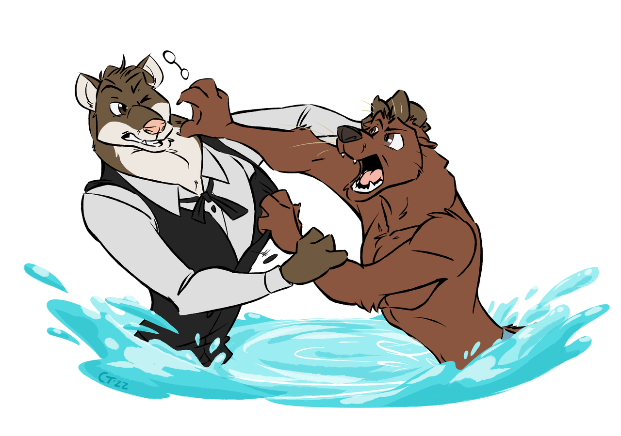 Stoat vs Otter in pool